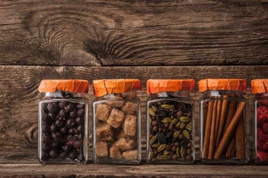 Set for mulled wine on a wooden table horizontal