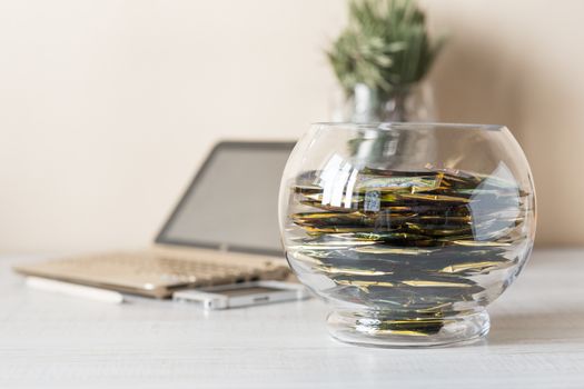 Reception with an assortment of tea bags in a vase horizontal