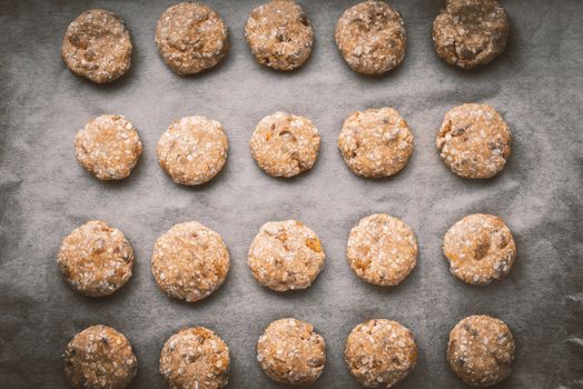 Oatmeal cookies on a baking sheet horizontal