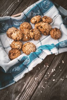 Oatmeal cookies with raisins in a box vertical