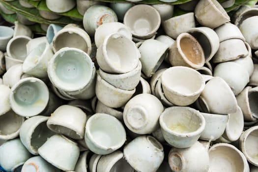 Empty coconut milk custard in small porcelain cup