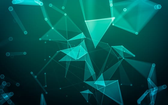 Abstract polygonal space low poly dark background with connecting dots and lines. Connection structure. 3d rendering