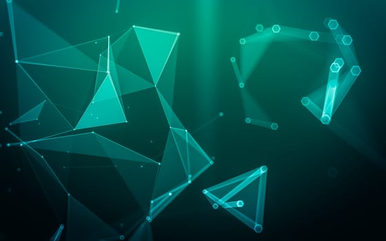 Abstract polygonal space low poly dark background with connecting dots and lines. Connection structure. 3d rendering