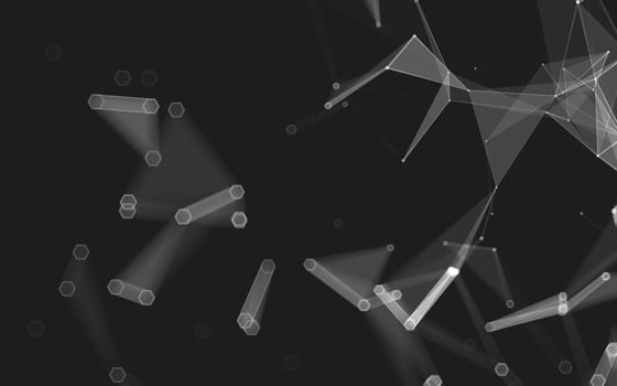 Abstract polygonal space low poly dark background with connecting dots and lines. Connection structure. 3d rendering