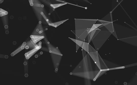 Abstract polygonal space low poly dark background with connecting dots and lines. Connection structure. 3d rendering