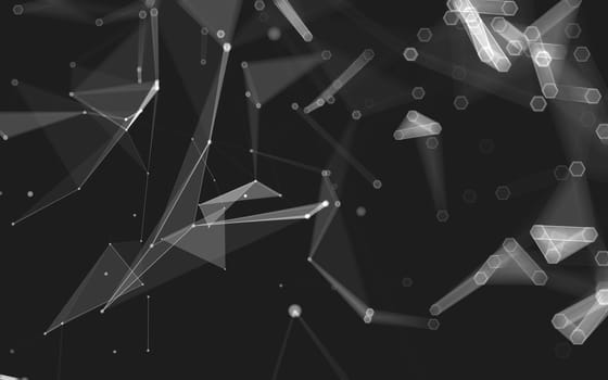 Abstract polygonal space low poly dark background with connecting dots and lines. Connection structure. 3d rendering