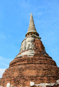 Ancient old brick Pagoda in Temple of Thailan