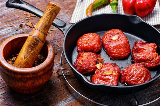 Spicy dish with sun-dried tomatoes and hot spices