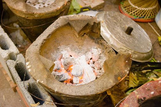 Old clay stove for traditional cooking in Thailand