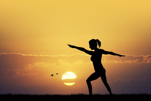 illustration of body balance at sunset