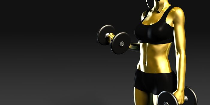 Girl Working Out with Weights Banner Concept