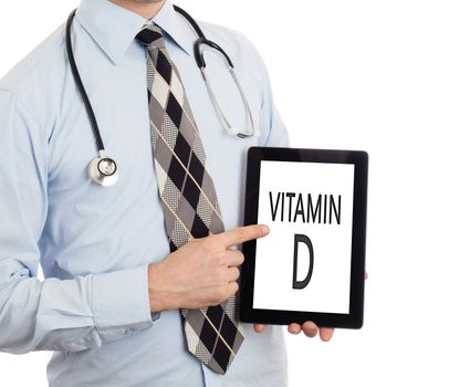 Doctor, isolated on white backgroun,  holding digital tablet - Vitamin D