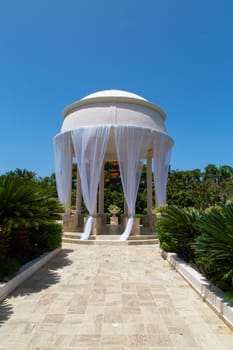 Beautiful wedding location with blue sky and palms