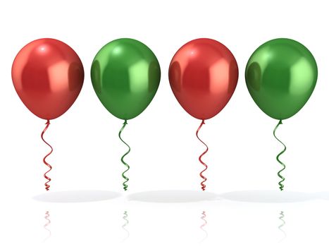 Red and green balloons, isolated on white background