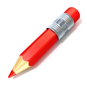Red pencil, isolated on white background. 3D render. Education, back to school concept. Side view