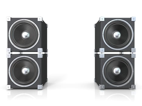 Two pairs of sound speakers. 3D render illustration isolated on white background.