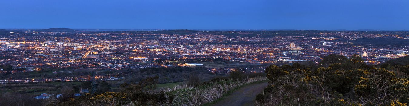 Aerial panorama of Belfast. Belfast, Northern Ireland, United Kingdom.