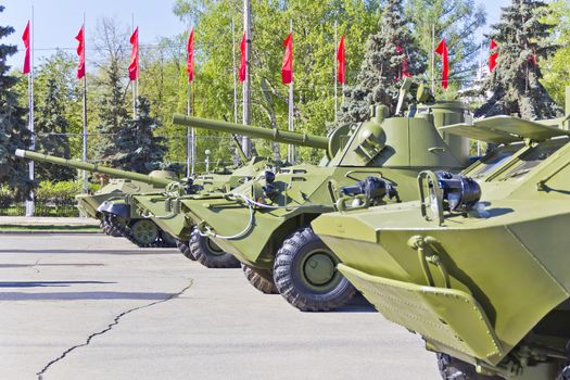 Military machine at the exhibition under open sky