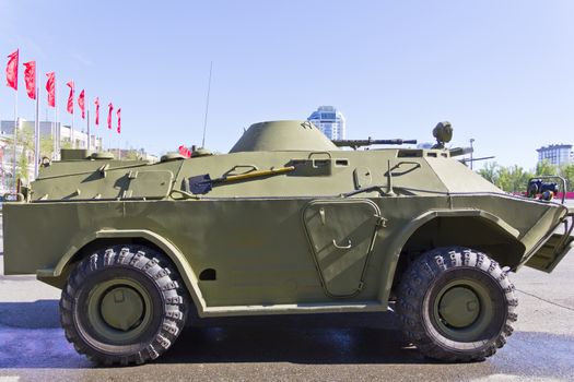 Military machine at the exhibition under open sky