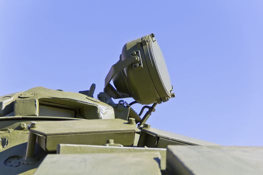 Detail of military machine at the exhibition under open sky