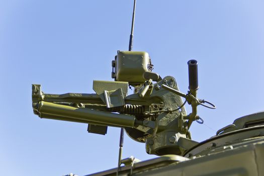 Detail of military machine at the exhibition under open sky