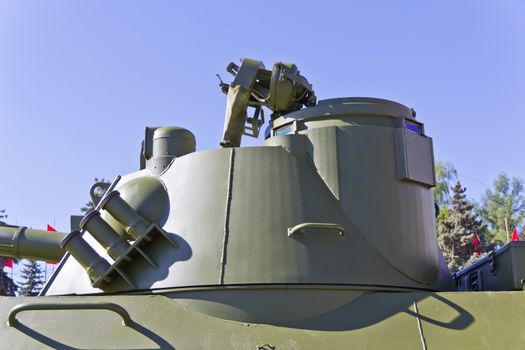 Manhole of military machine at the exhibition under open sky