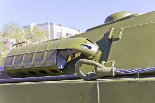 Detail of military machine at the exhibition under open sky