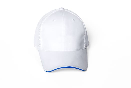 White adult golf or baseball cap on white background