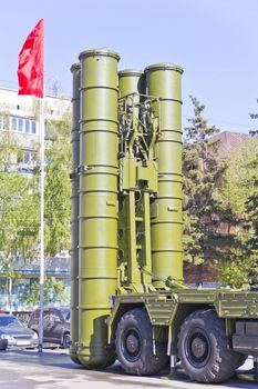 Military machine at the exhibition under open sky