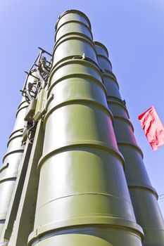 Cannon of military machine at the exhibition under open sky