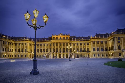 Schonbrunn Palace in Vienna, Austria by night