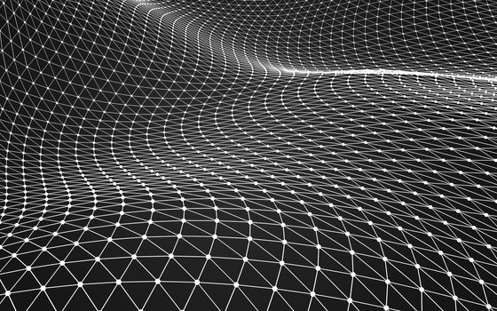 Abstract polygonal space low poly dark background with connecting dots and lines. Connection structure. 3d rendering