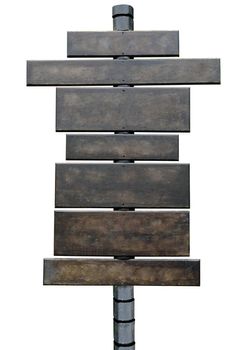 Old blank wooden board sign on white background