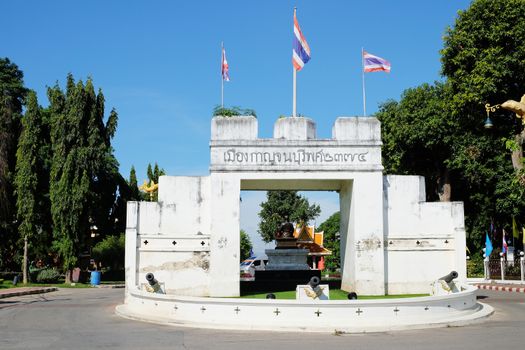 KANCHANABURI,THAILAND-JULY 25, 2016:The gate of the Kanchanaburi, the Rattanakosin period at the beginning of the created in Vietnamese migrated during the reign of King Rama 3 when the year B.E.2374