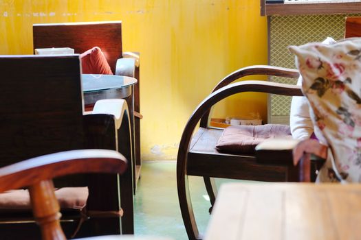 Retro furniture in wood in an interior design