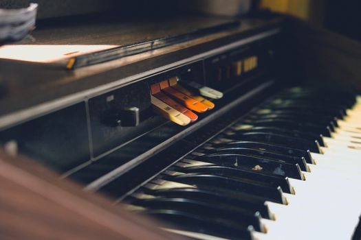 close up image of antique reed organ
