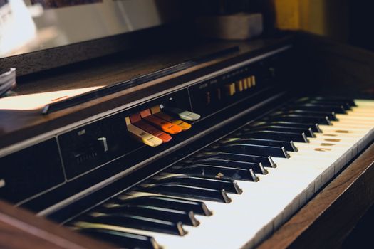 close up image of antique reed organ