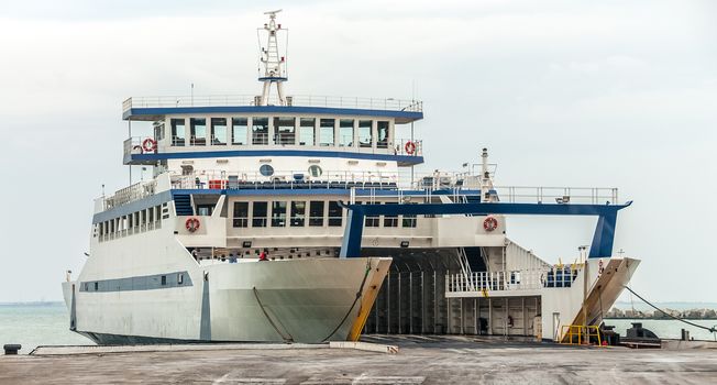 Passenger ferry docked at the pier. transport