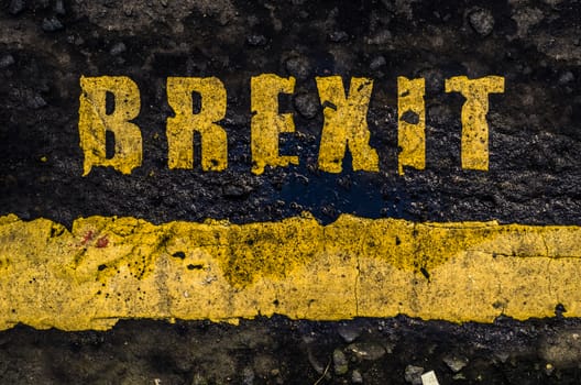 Grungy Concept British Road Markings Saying Brexit