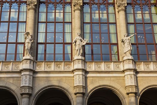 Beautiful architecture in Budapest Hungary with the Vigado Concert Hall facade