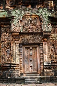 The most picturesque castle of Angkor Thom in Cambodia. Banteay Srei castle.