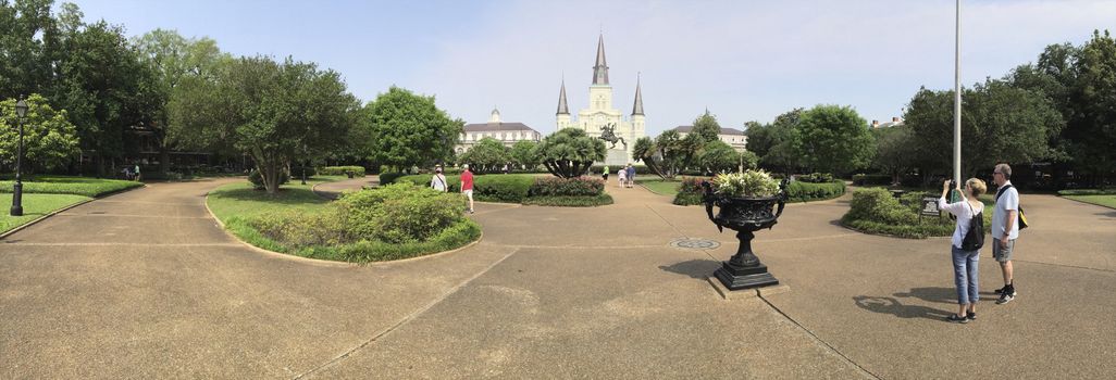 New Orleans - April 25: St. Louis Cathedral and statue of Andrew Jackson, located in Jackson Square in French Quarter of New Orleans, Louisiana, United States of America. Photo taken on: April 25th, 2015.