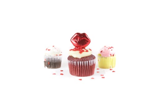 Cupcake in a row, isolated on a white background