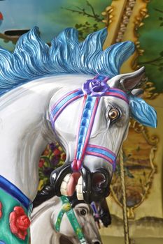 Carousel horse ride, close up view