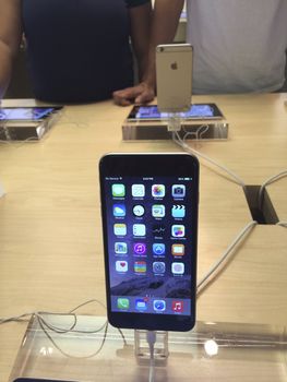 Apple IPhone 6 plus

NEW YORK,  UNITED STATES AMERICA - SEP 23 2014: New Apple iPhone 6 displaying inside a Apple Store, New York, USA