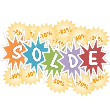 French sale, soldes, and percentage discounts in white background