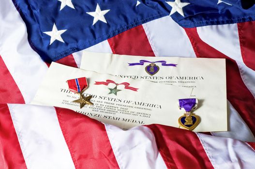 American service awards given for combat valor and wounds.