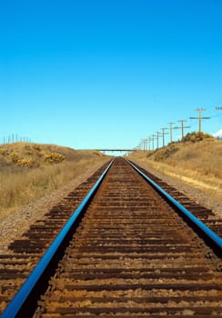 Perspective view of a single set of railroad tracks going into the horizon.