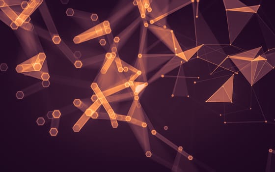 Abstract polygonal space low poly dark background with connecting dots and lines. Connection structure. 3d rendering