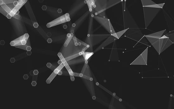 Abstract polygonal space low poly dark background with connecting dots and lines. Connection structure. 3d rendering